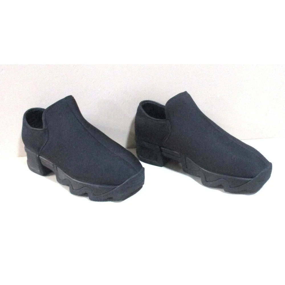 iRi Black Platform Slip On Sneakers Wavy Sole KBB15N-03-BB Mens 8 Womens 10